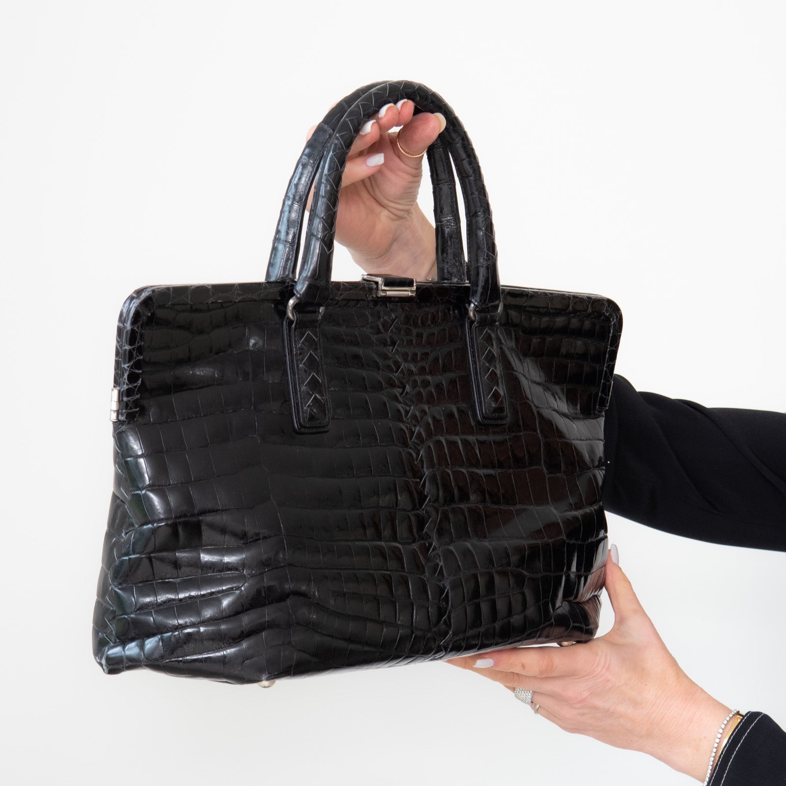 Bottega Veneta Black Crocodile Bag