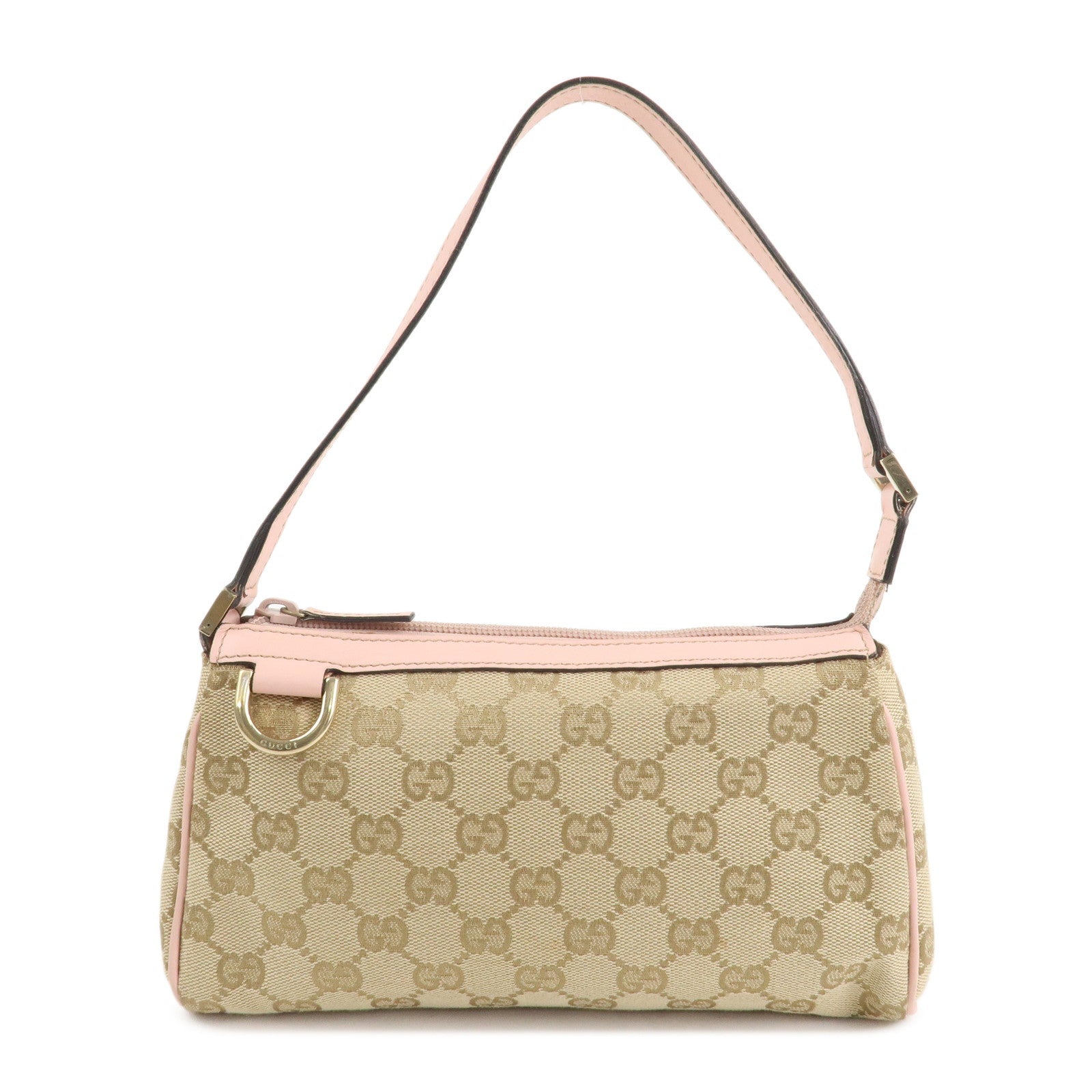 Gucci Abbey GG Canvas Leather Hand Bag Pouch Pink Beige 145750