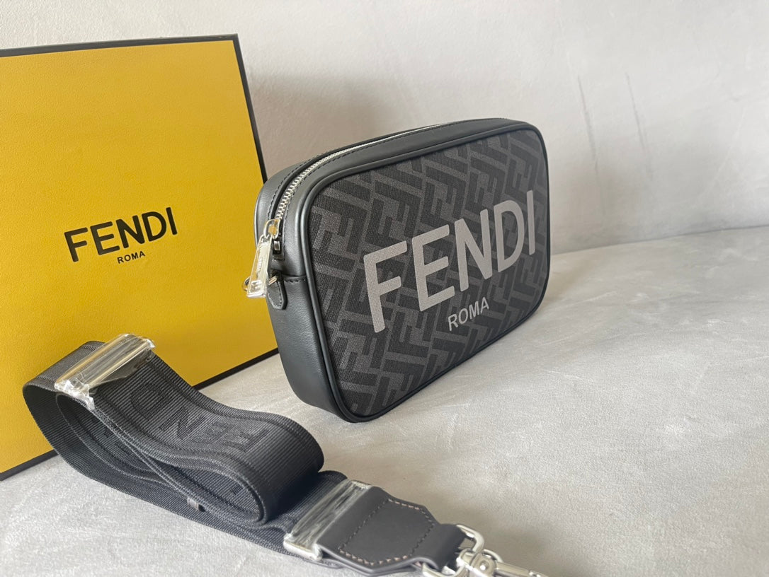 Fendi ROMA 22 Clutch BAG IN DARK GREY FF Calfskin Silver Hardware W…