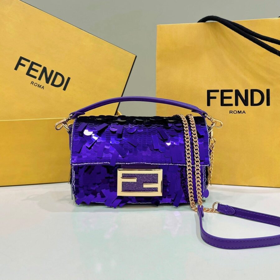 BAGUETTE MINI 19 IN GRAPE JELLY SEQUINS GOLD HARDWARE | Studio Nafay