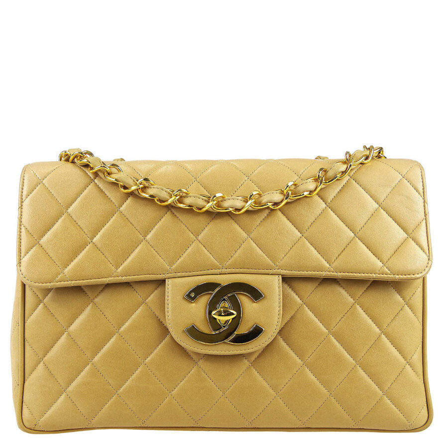 Chanel Classic Flap beige bag – front view