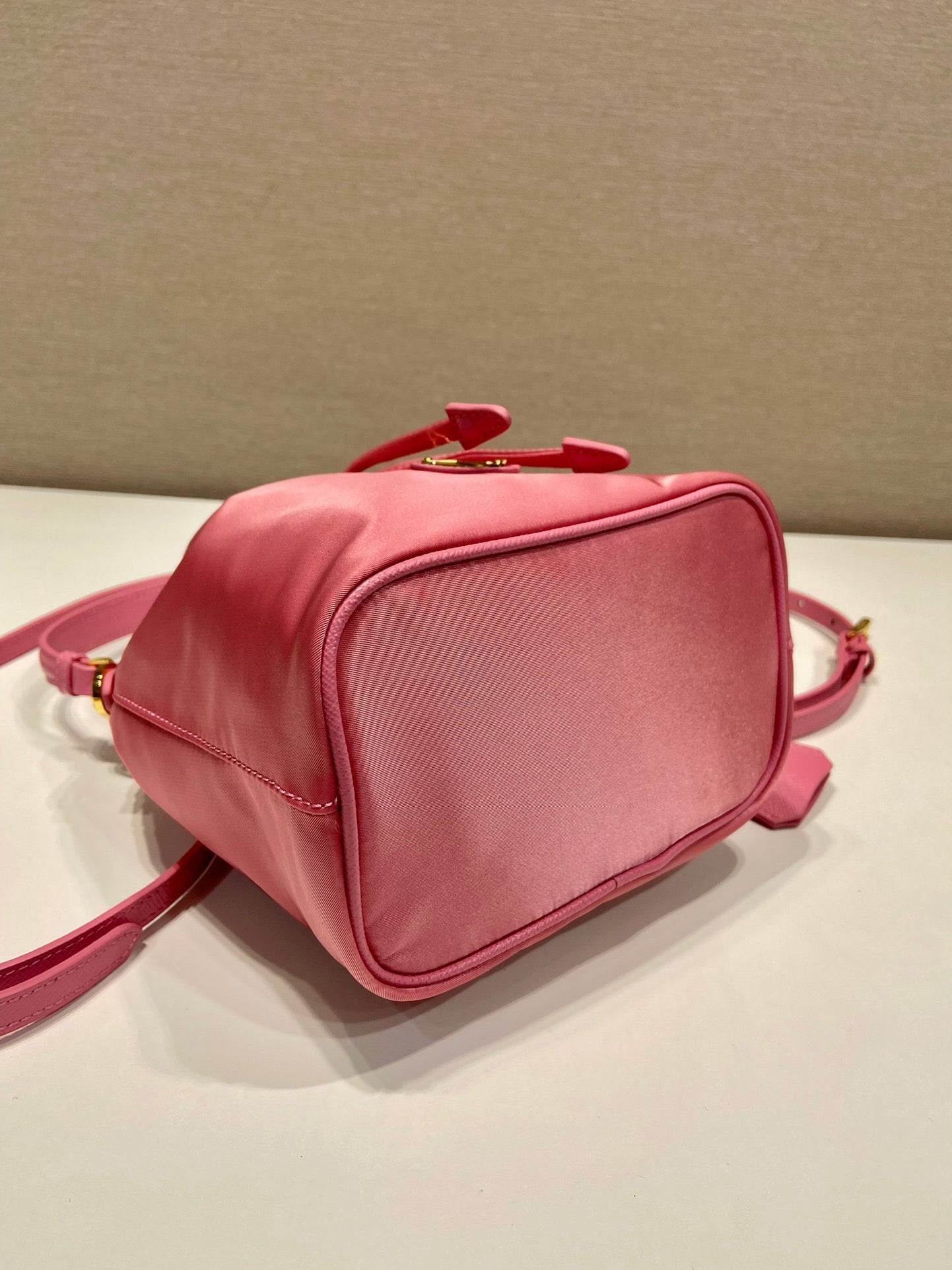 BUCKET BAG 19 IN CANDY PINK RE-NYLON AND SAFFIANO LEATHER HANDLE - Product Image 2