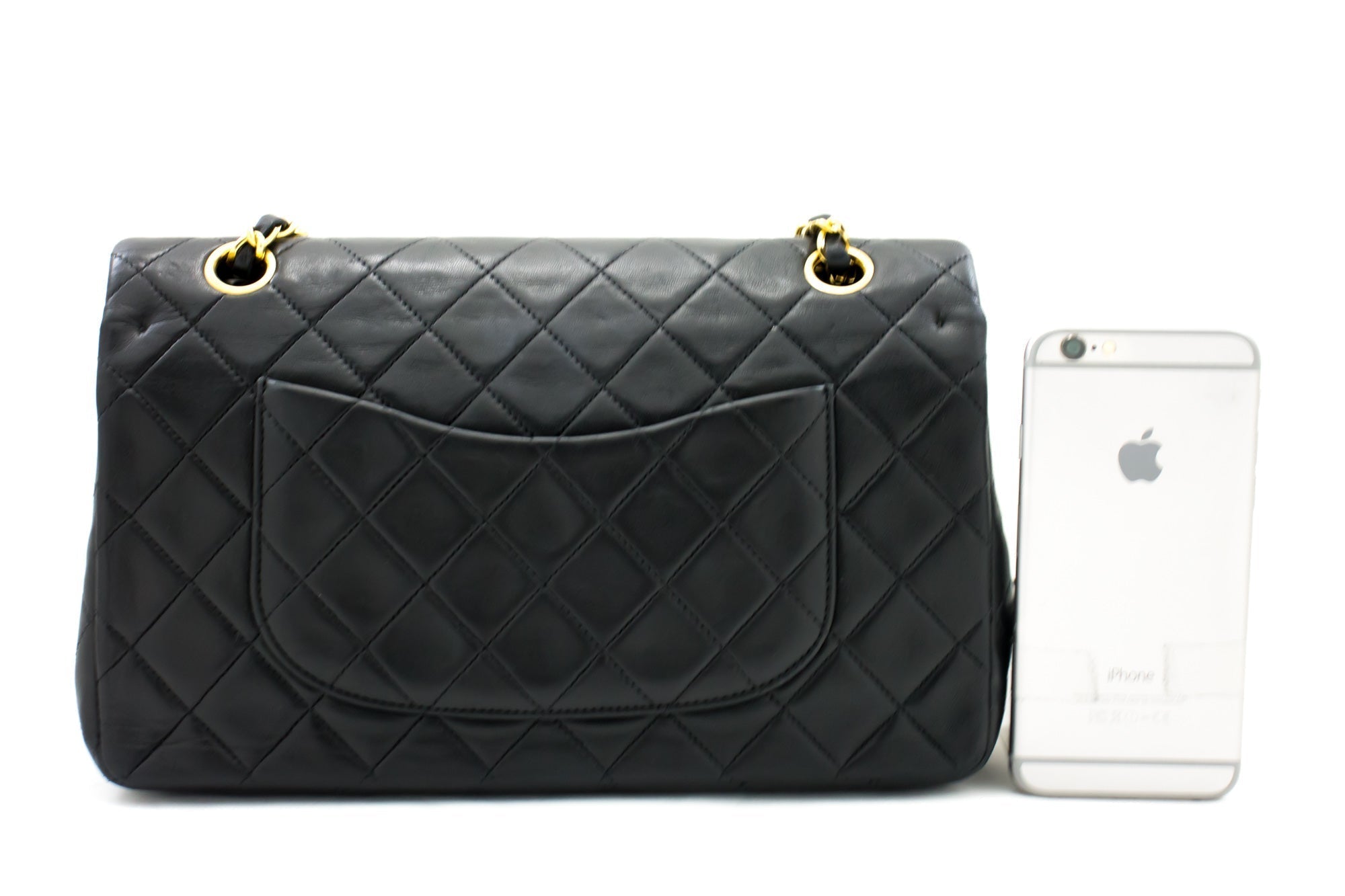 Chanel 2.55 Double Flap Chain Shoulder Bag Black Lambskin Handbag H50