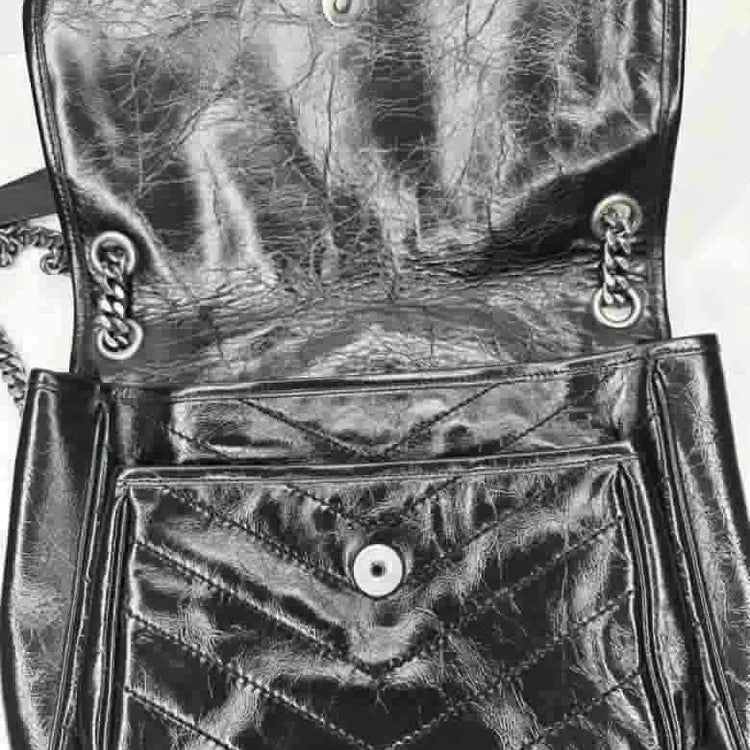 Ysl Crinkled Calfskin Matelasse Monogram Baby Niki Chain Satchel, B…