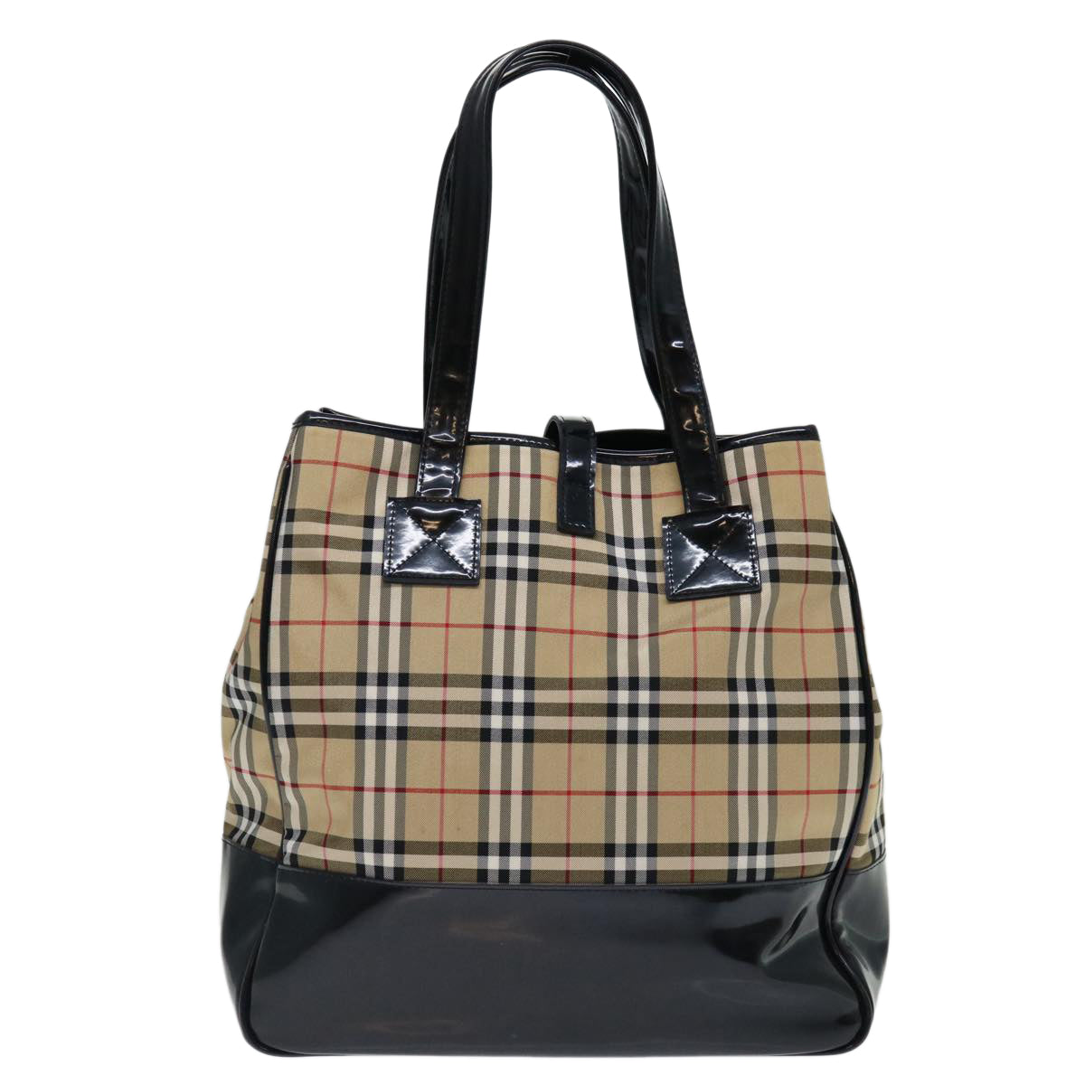 BURBERRYSs Nova Check Blue Label Tote Bag Canvas Beige Black Auth 71014 - Product Image 2