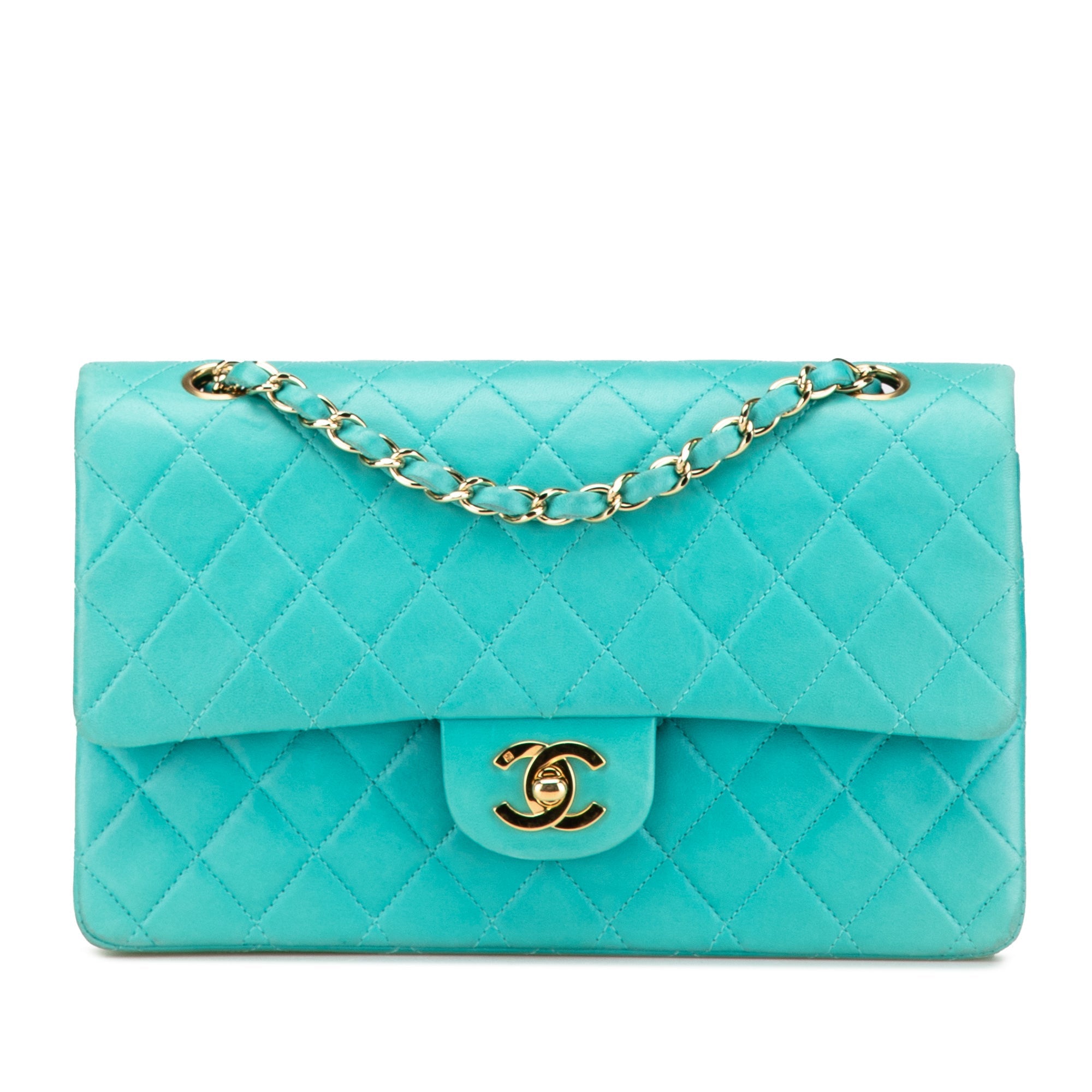 Blue Chanel Medium Classic Lambskin Double Flap Shoulder Bag