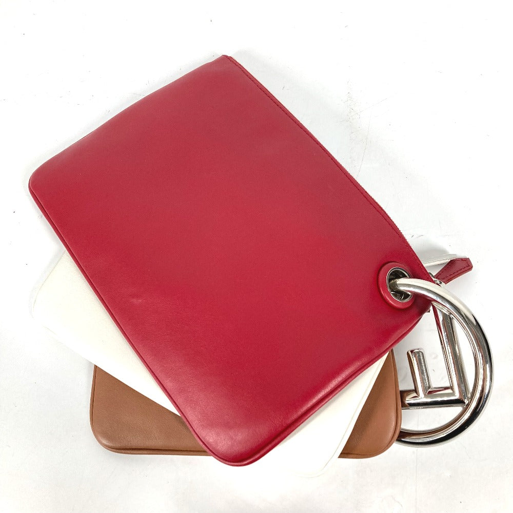 Fendi Clutch Bag Leather Red Triplet Unisex(unisex)