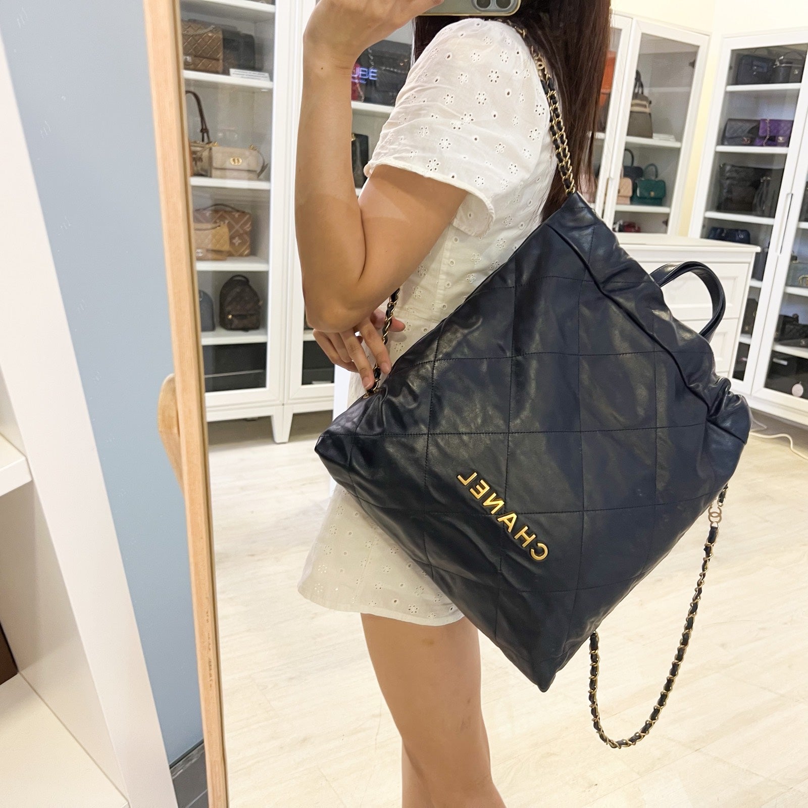 Chanel Backpack blue bag – front view