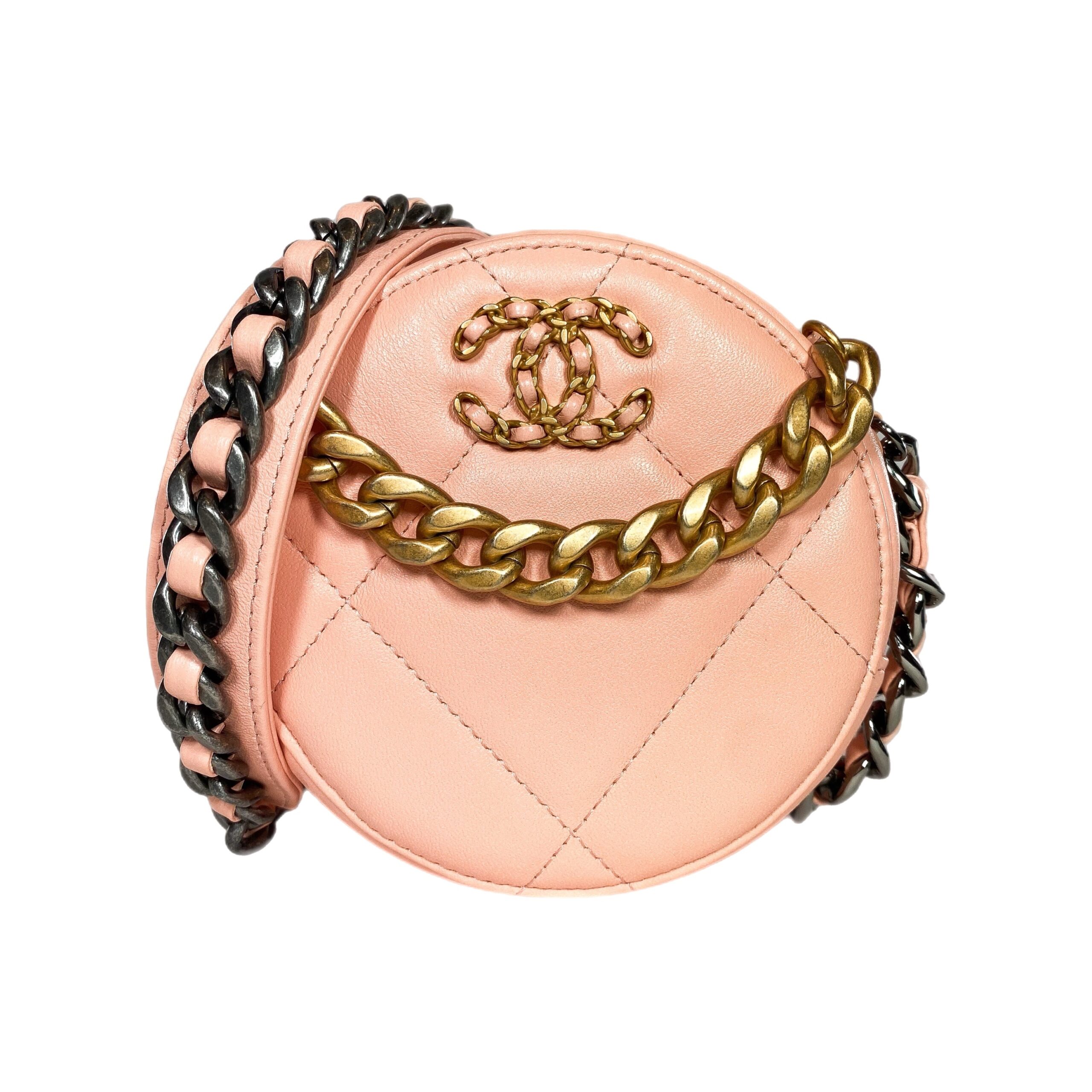 Chanel 19 Peach Round Clutch With Chain