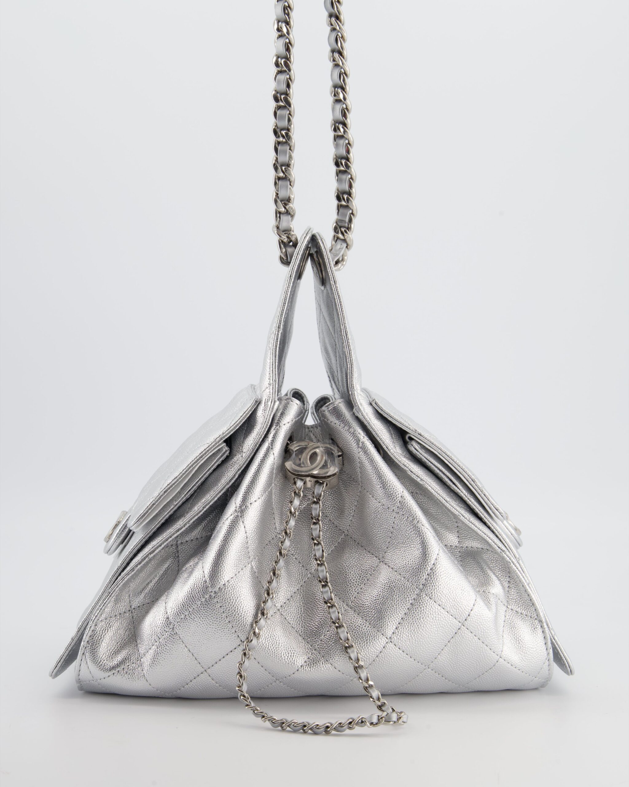 *RARE* Chanel Silver Caviar Leather Small 25 Handbag with Silver Hardware