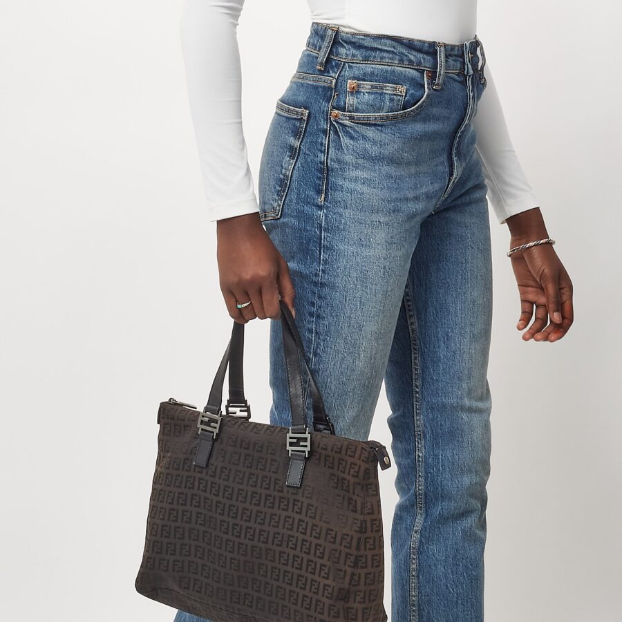 Fendi Brown and Black Zucchino Canvas Tote Bag | Studio Nafay