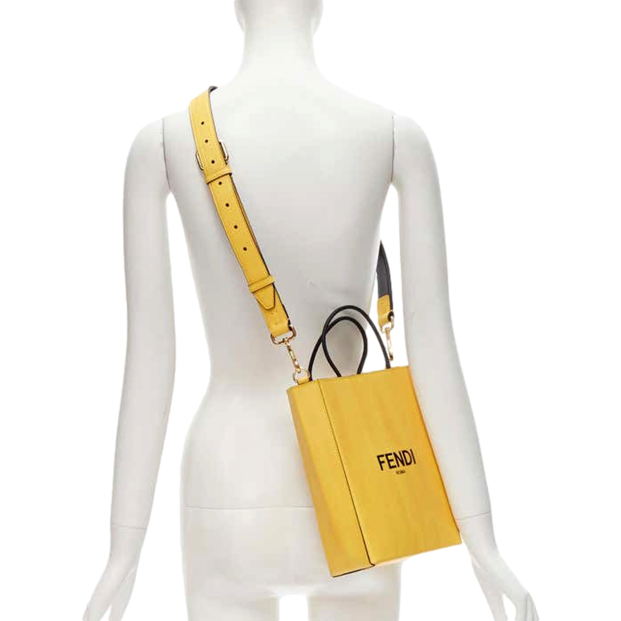 Fendi Roma 2Way Embossed Yellow Leather Crossbody Shopping Tote Bag - Product Image 2