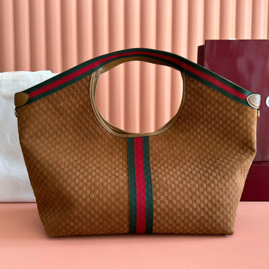 GG Giglio Large Tote Bag 60cm Brown Red Suede Canvas 273277 | Studio Nafay