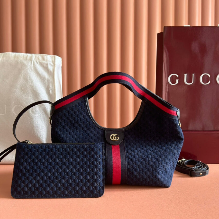 GG Giglio SmallTote Bag 25cm Dark Blue Red Suede Canvas 273270 | Studio Nafay