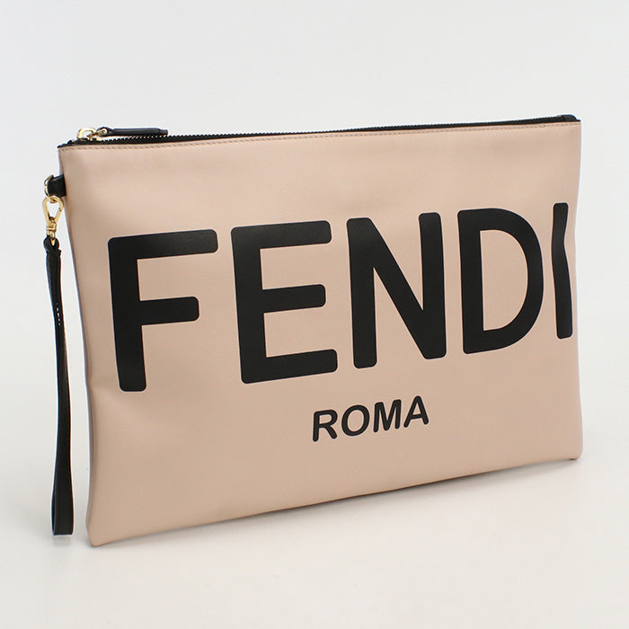 FENDI Fendi Rome logo AEHR Large Flat Pouch Clutch bag leather pink Women | Studio Nafay