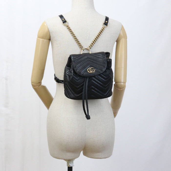 Gucci 528129 Backpack GG Marmont Mini Backpack Leather Black Women